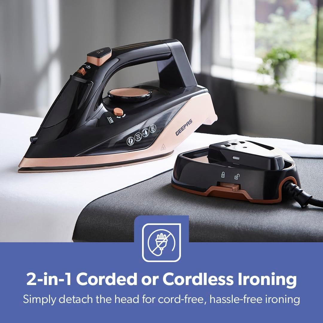 2200W Steam Iron Ceramic Soleplate 300ml Tank Fast Heat