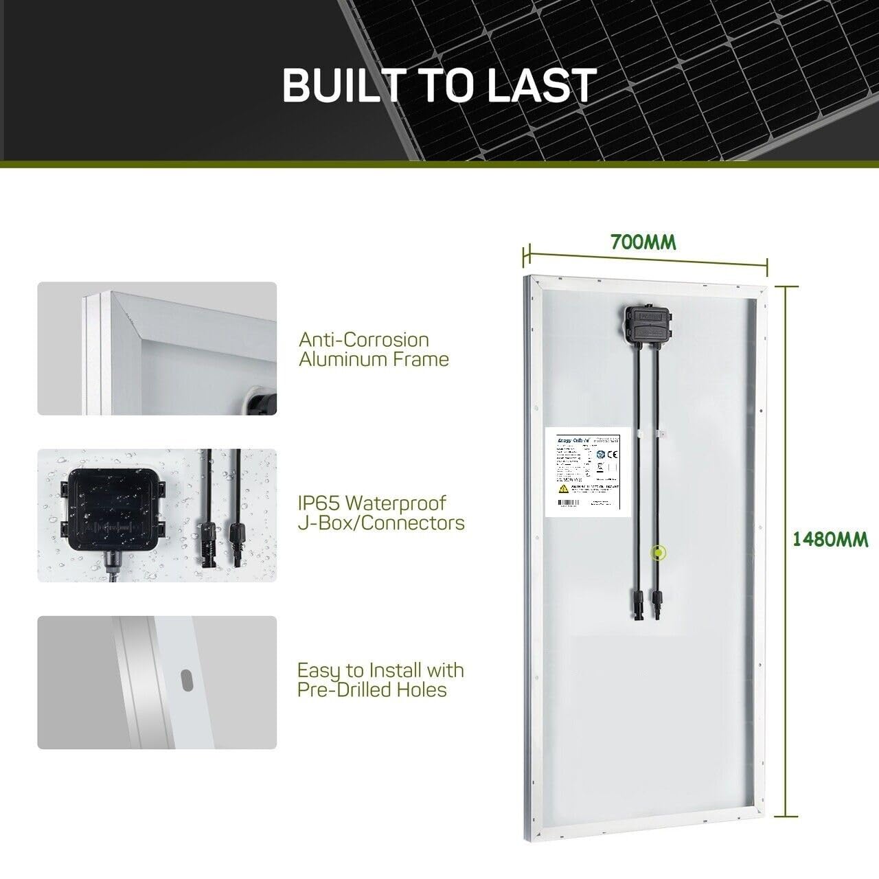 200W Solar Panel 12V High Efficiency Monocrystalline RV Boat Off Grid