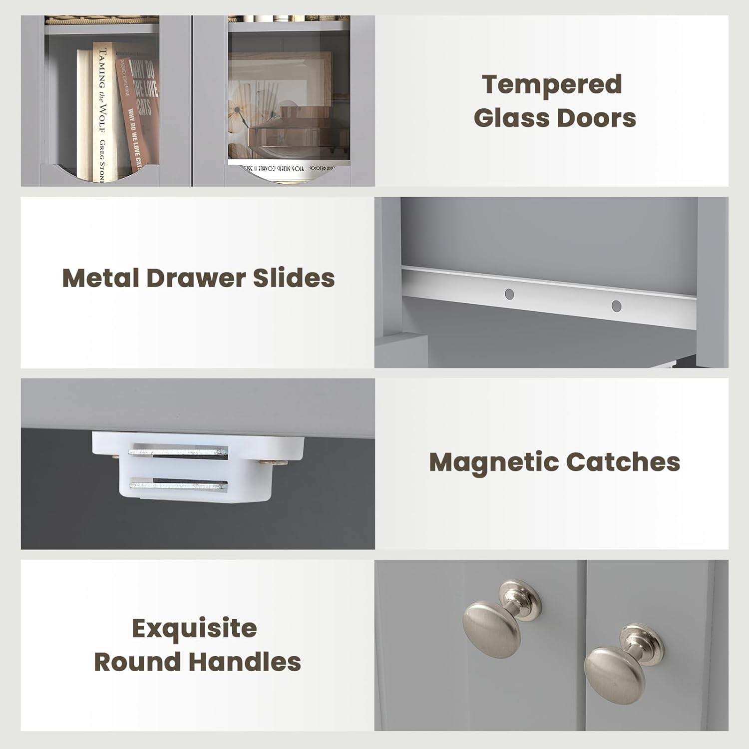 Grey Tallboy Bathroom Storage Unit Glass Door Drawer Cabinet Shelf