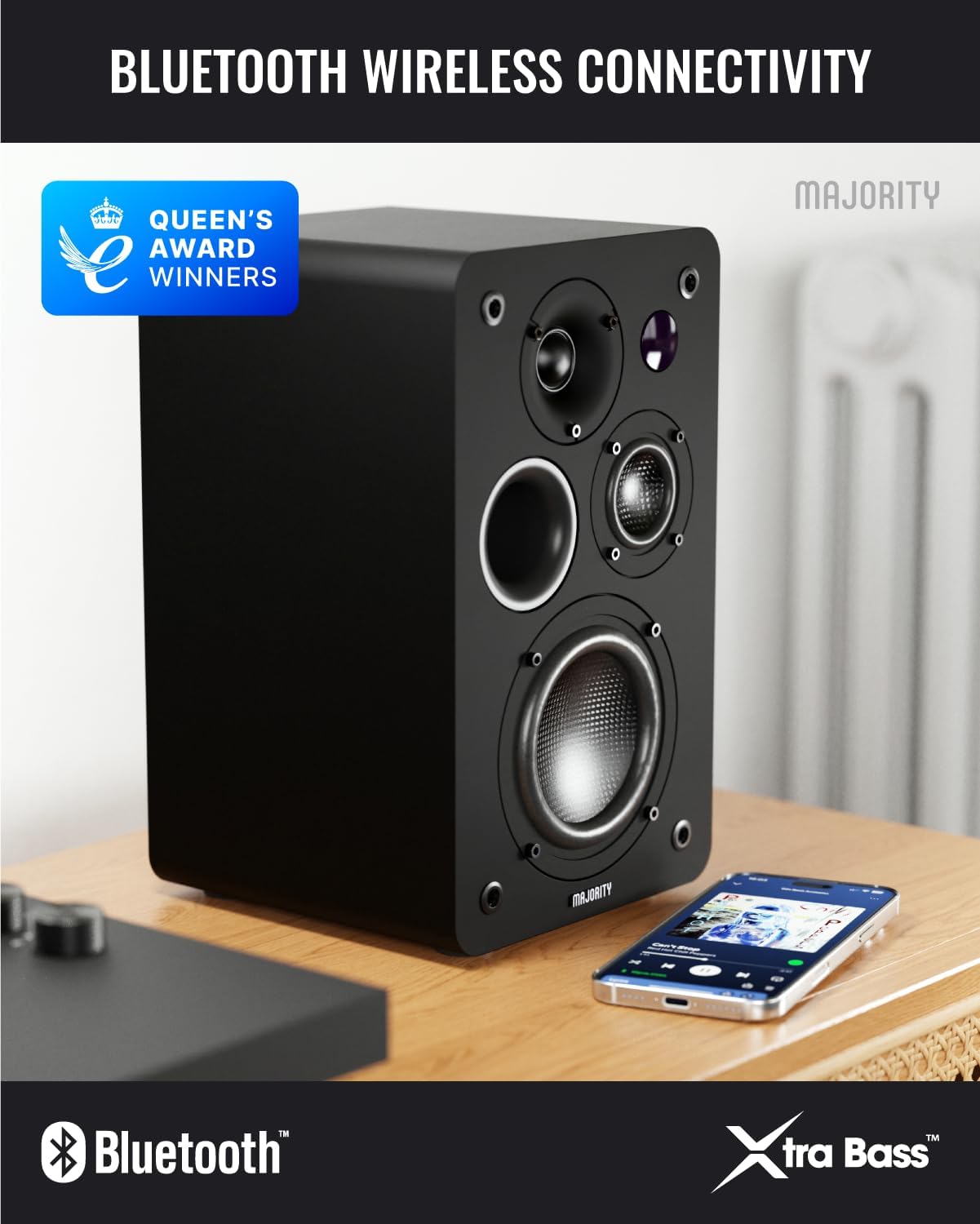 Active Bookshelf Speakers 100W Bluetooth HDMI ARC Phono USB Stereo