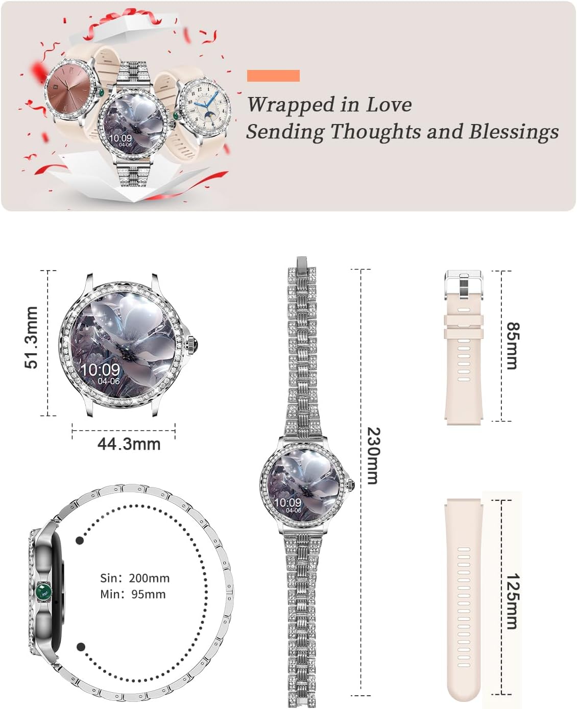Diamond Ladies Smart Watch Bluetooth Call Heart Rate Tracker