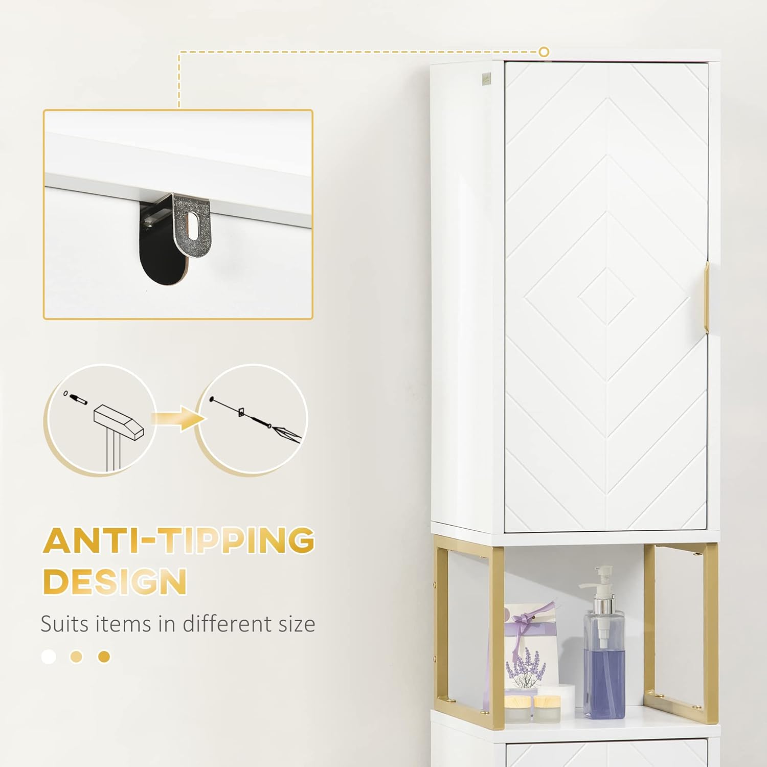 Slim Bathroom Tall Storage Cabinet White Corner Shelf Cupboard Unit
