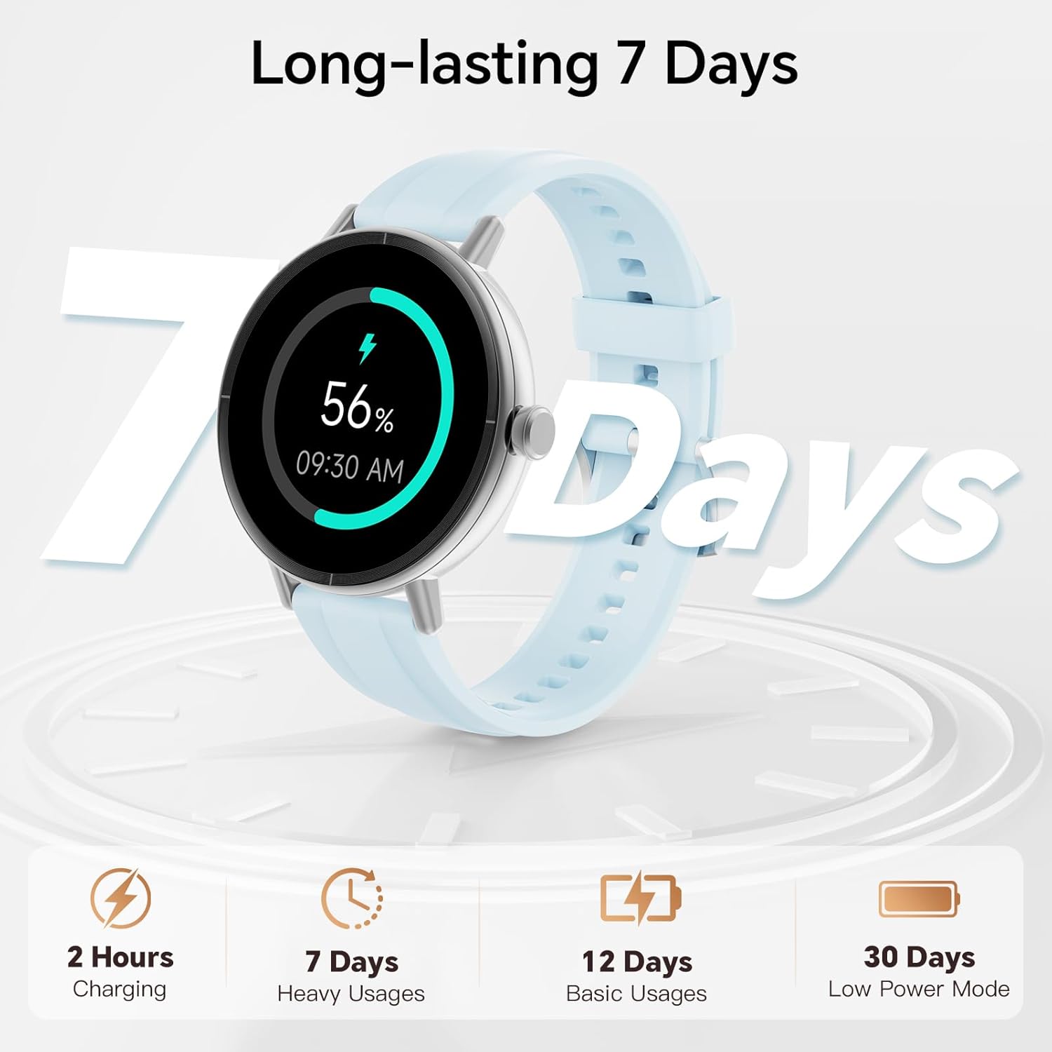 Round Smart Watch Bluetooth Calling Fitness Tracker Blue 2 Bands