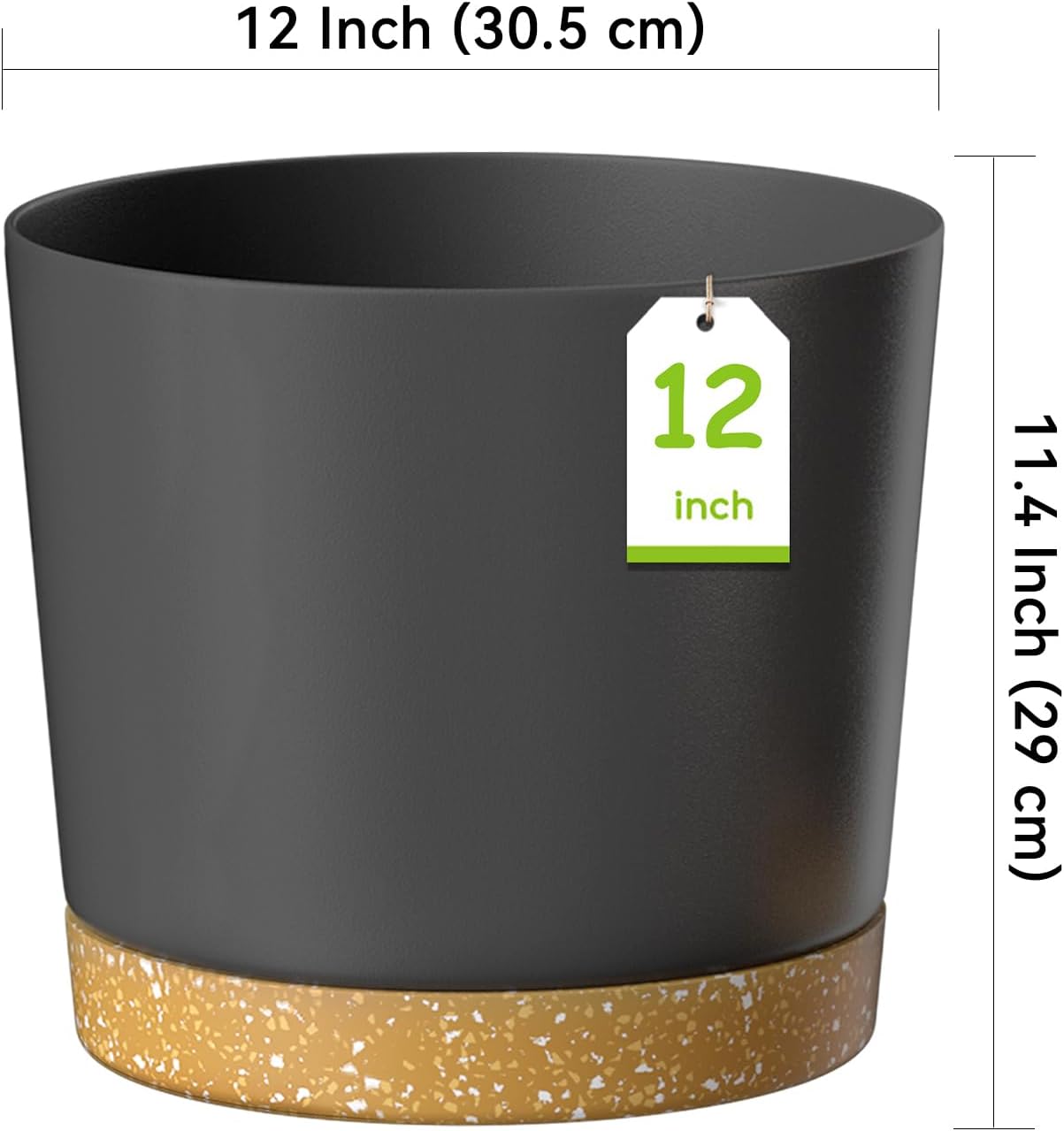 30cm Plant Pots Set 2 Dark Grey Planters Drainage Saucer