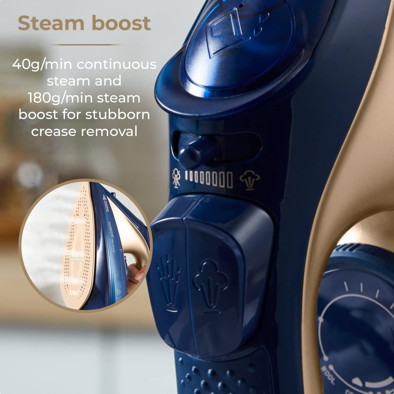 Cordless Steam Iron 2400W Ceramic Soleplate Variable Steam Auto Reheat