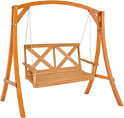 2 Seater Wooden Garden Swing Chair with Stand