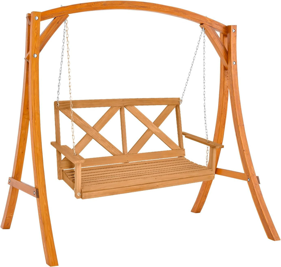 2 Seater Wooden Garden Swing Chair with Stand
