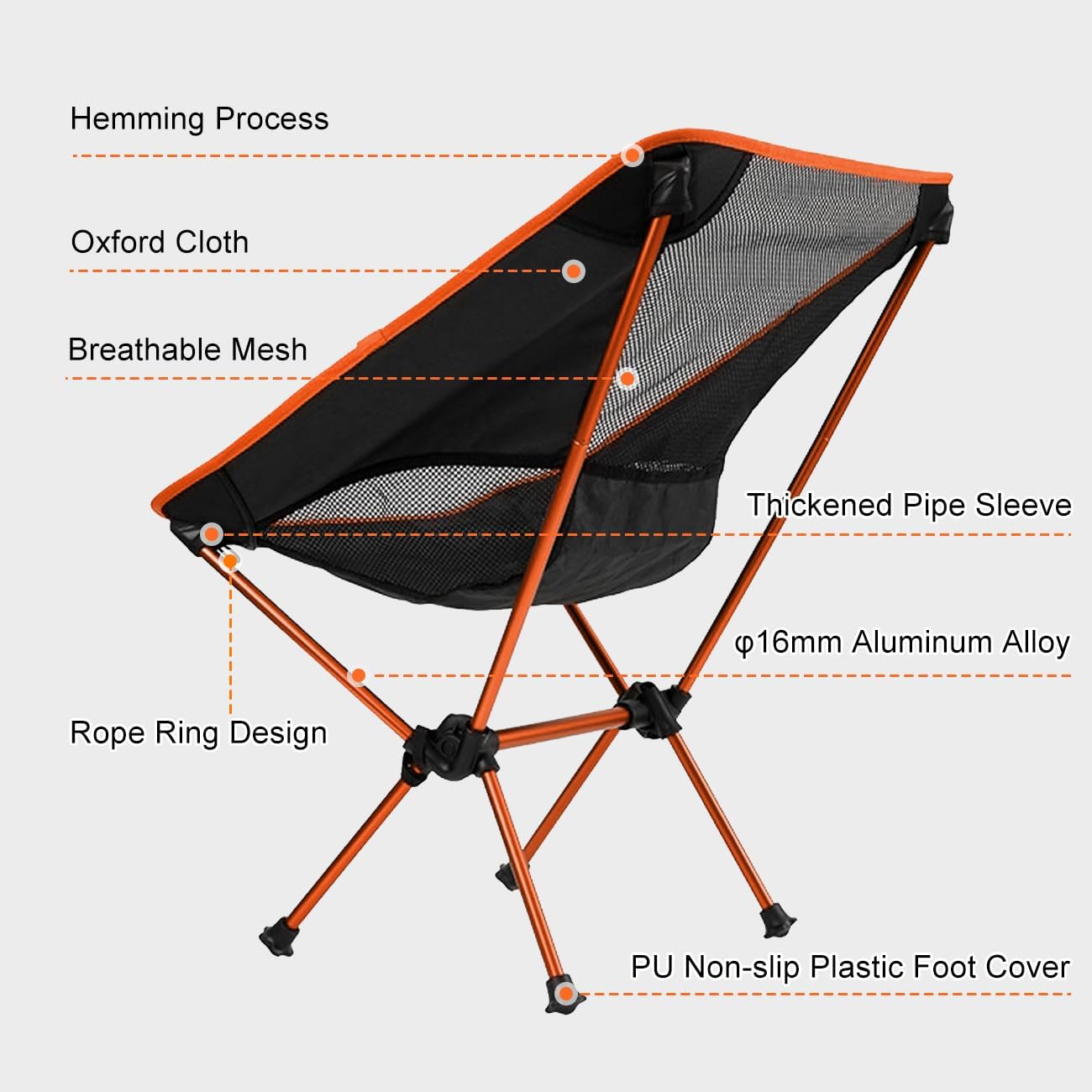 2 Pack Lightweight Folding Camping Chairs Portable Orange