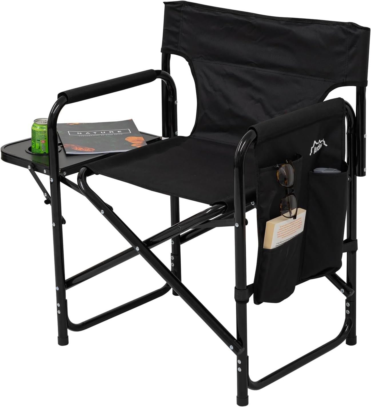 Aluminium Directors Chair with Side Table Pockets Black