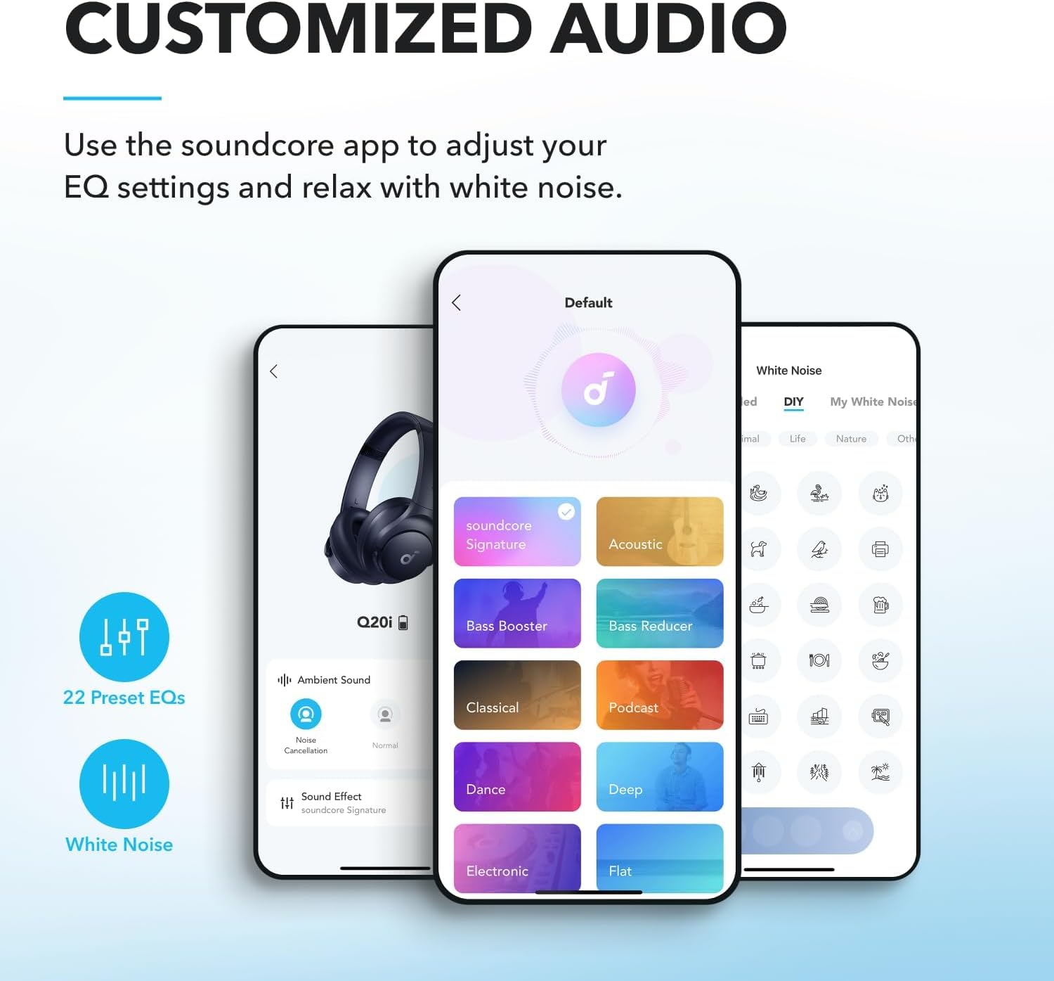 Wireless Hybrid Noise Cancelling Over Ear Headphones 40Hr Battery Blue