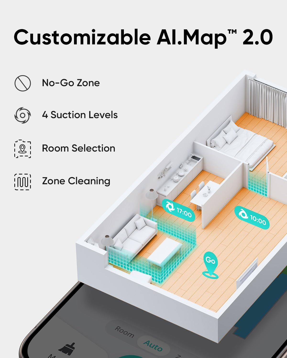 Smart Robot Vacuum Mop 5000Pa Laser Mapping App Control Pet Hair