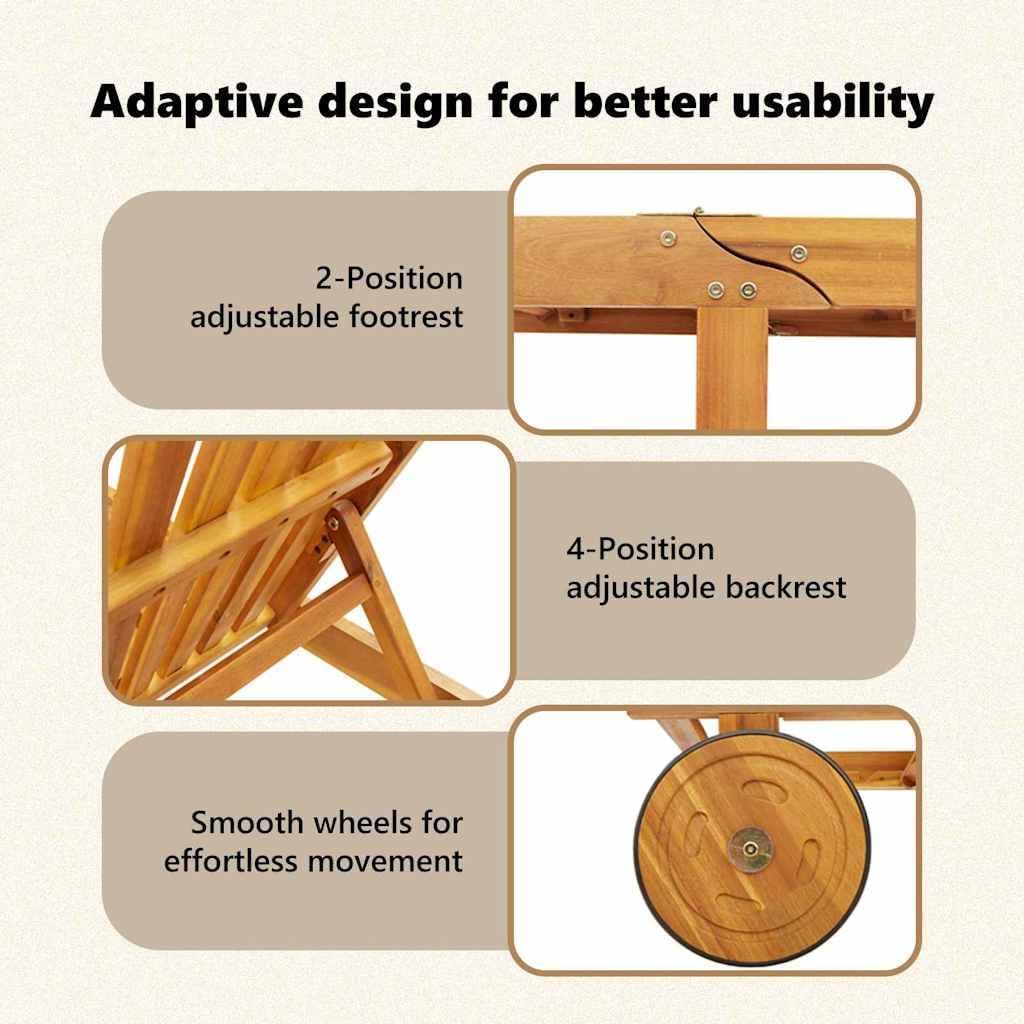 2 Pack Acacia Wood Sun Loungers Cushioned Red