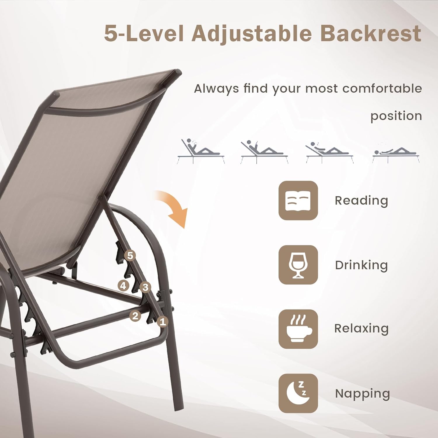 Garden Sun Lounger 5 Position Recliner Chair Brown