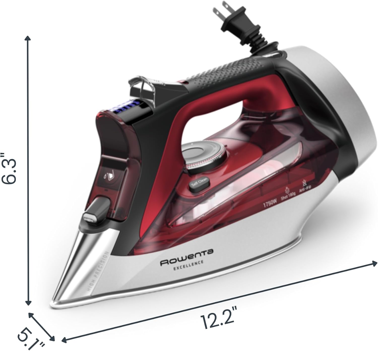 Powerful Steam Iron Stainless Steel Soleplate Retractable Cord