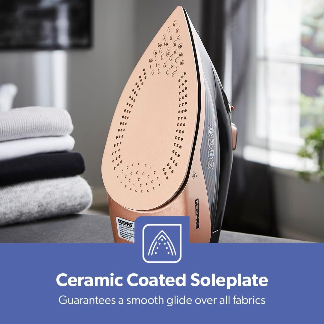 2200W Steam Iron Ceramic Soleplate 300ml Tank Fast Heat