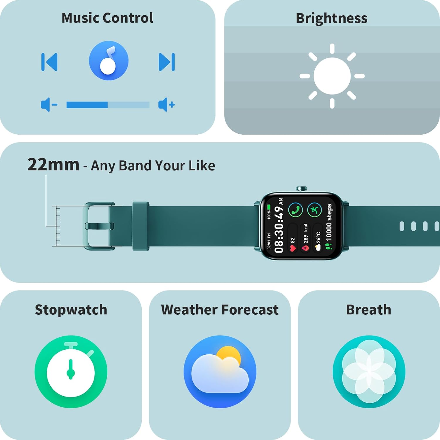 Smart Watch Bluetooth Call Alexa Fitness Tracker Deep Green