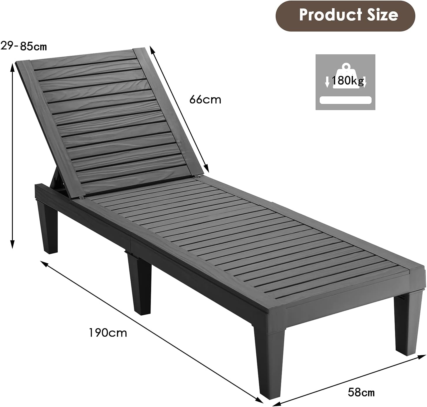 Sun Lounger 5 Position Recliner Chair Black Wood Effect