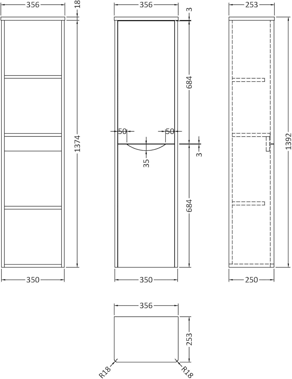 Wall Hung Tall Bathroom Cabinet Soft Close 2 Door White