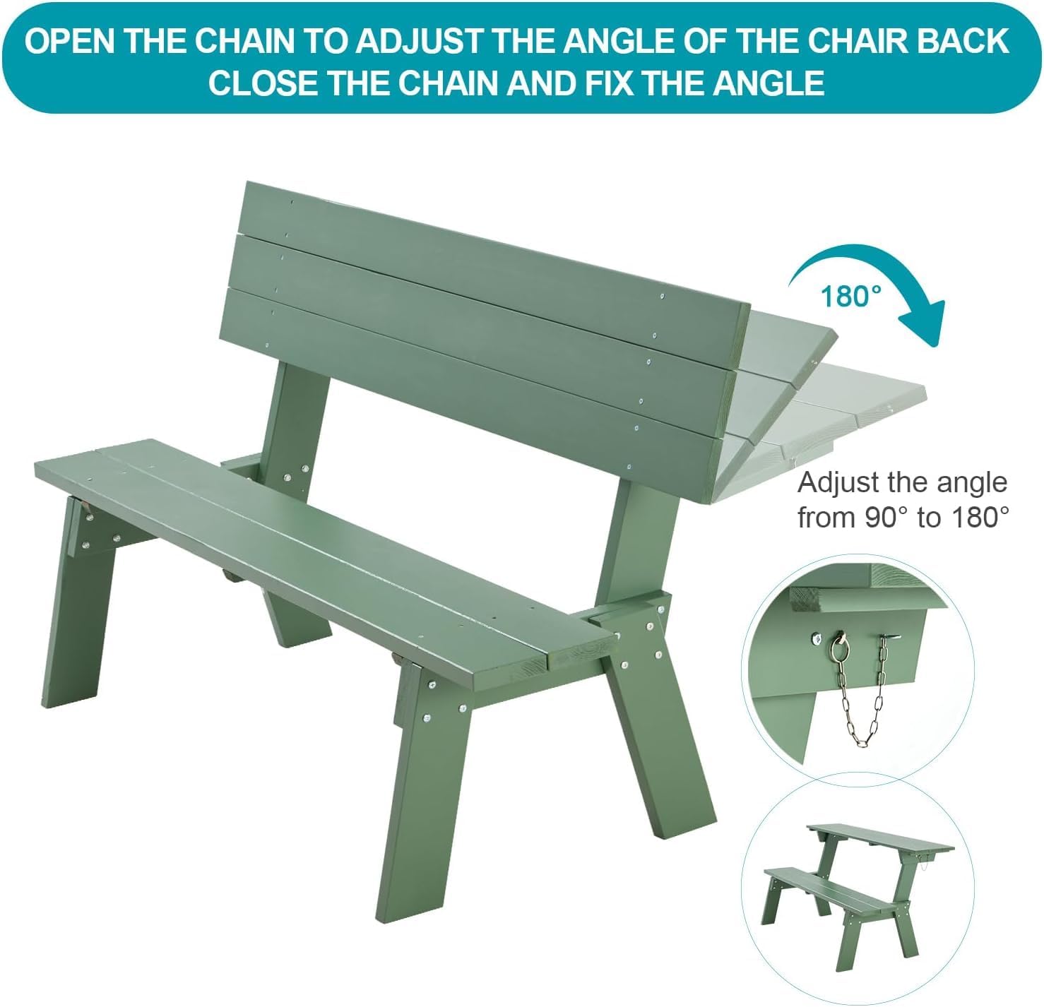 3 in 1 Wooden Picnic Table Bench Set Convertible Folding Garden