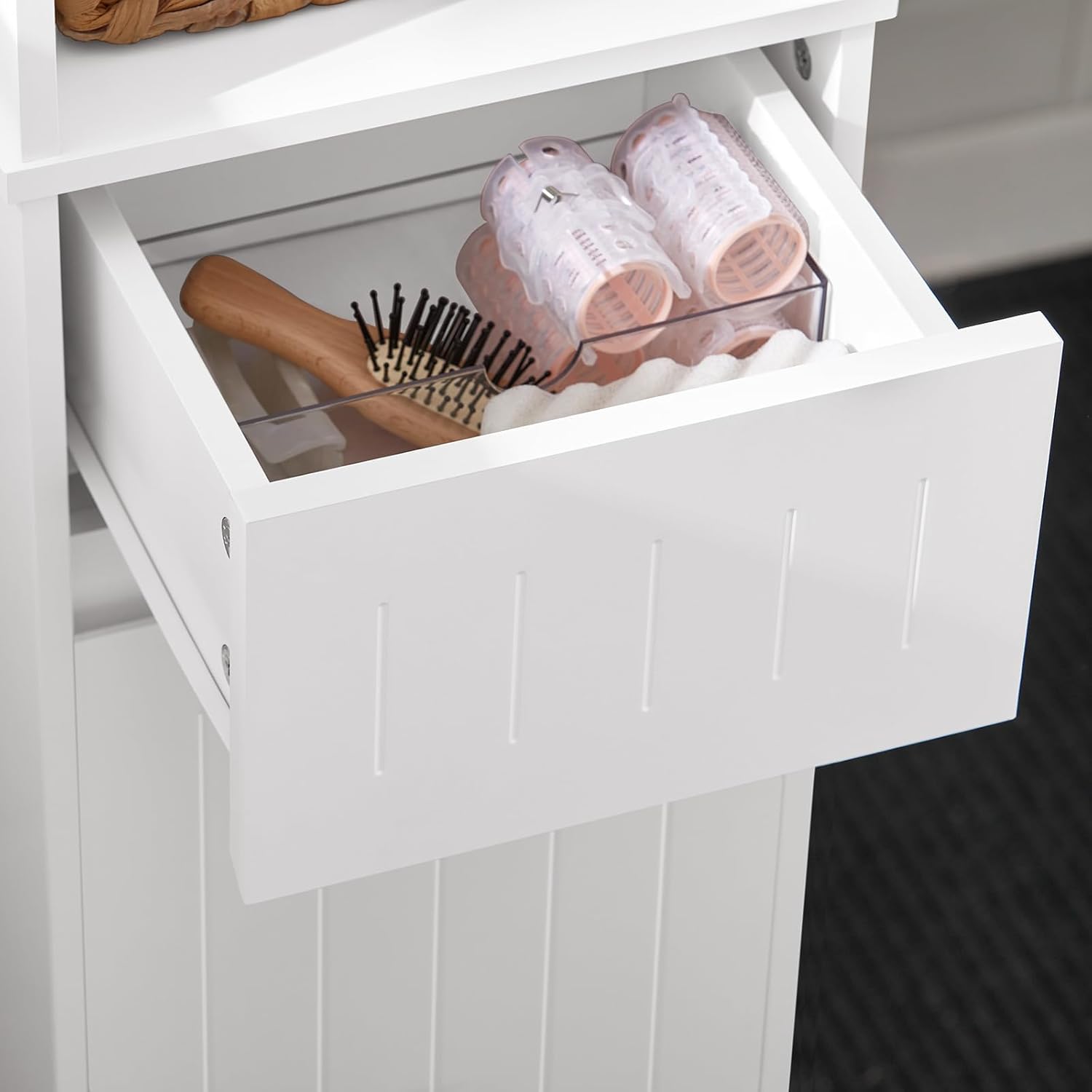 Slim Tall Bathroom Cabinet White Adjustable Shelf Unit