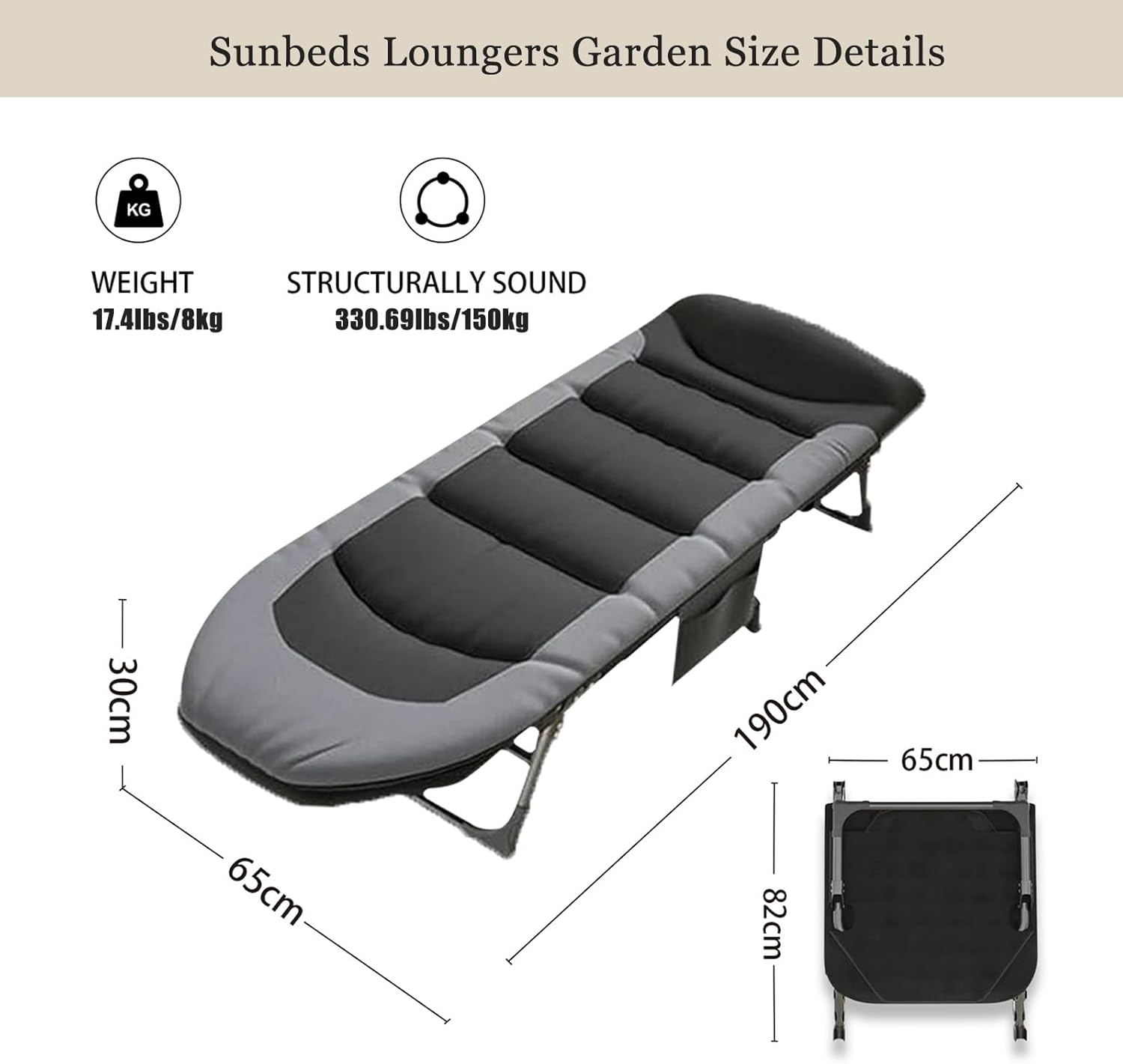 Set of 2 Foldable Sun Lounger Beds Black 6 Position