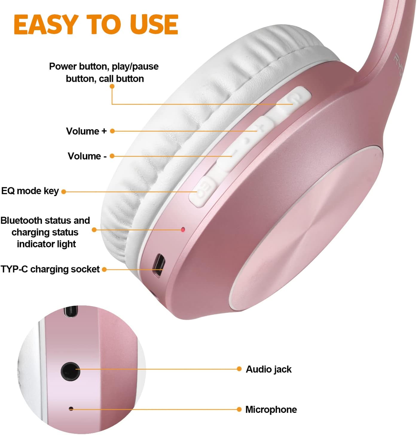 Bluetooth Over Ear Headphones 68H Playtime Deep Bass Foldable Mic