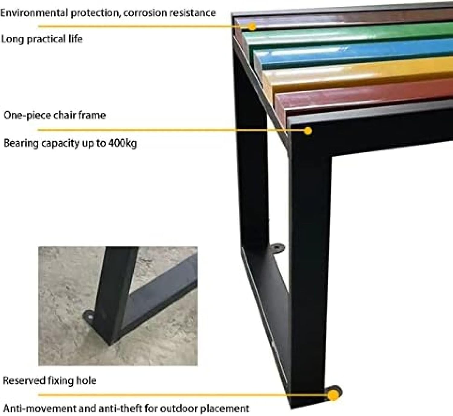Metal Garden Bench 100cm Outdoor Patio Seat Faux Wood Backless
