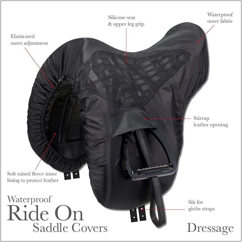 Waterproof Dressage Saddle Cover Black Silicone Grip Fleece Lined