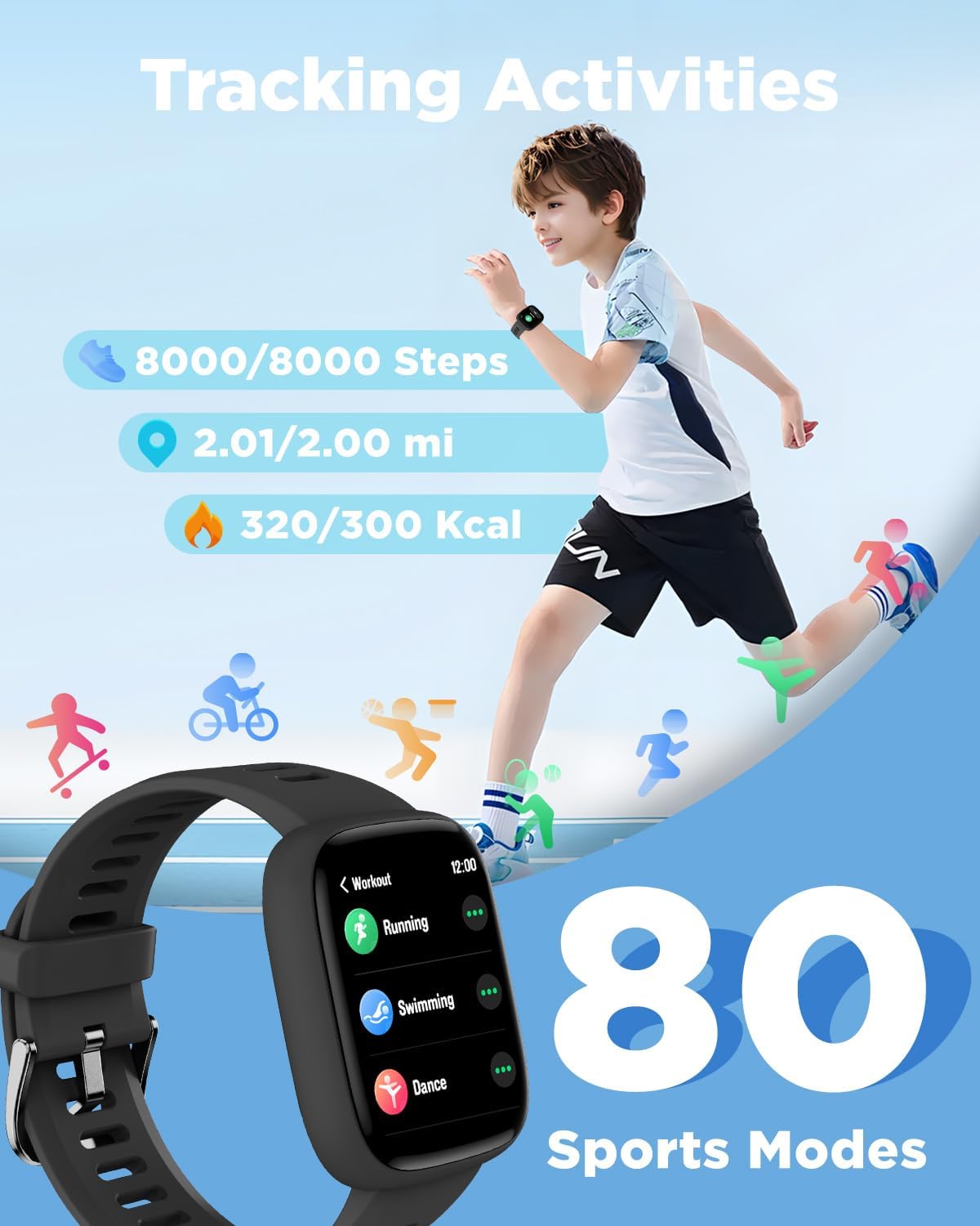 Kids Smart Watch 1.8 Fitness Tracker Games Waterproof