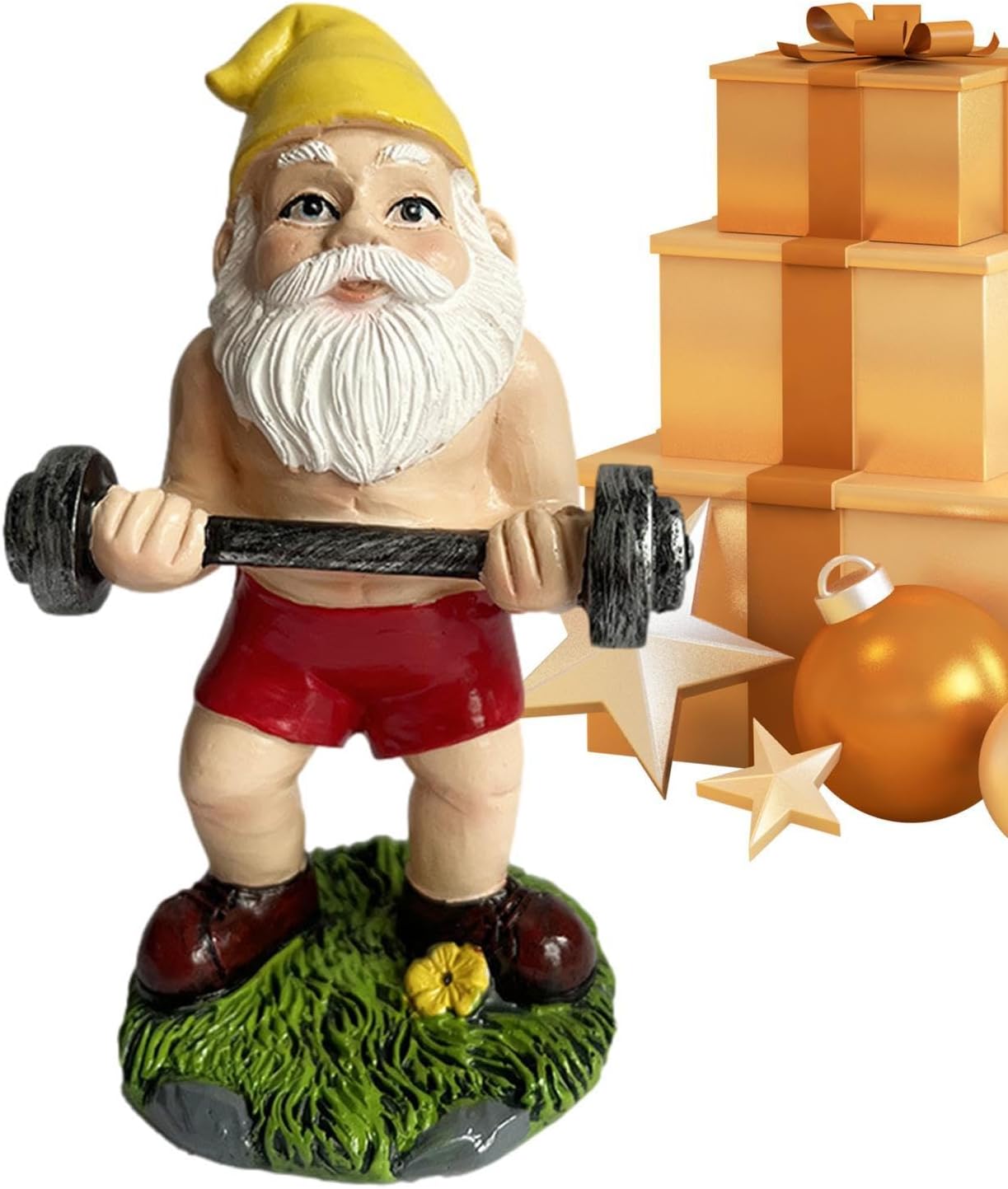 Funny Workout Garden Gnome Statues Resin Gym Decor Barbell Set