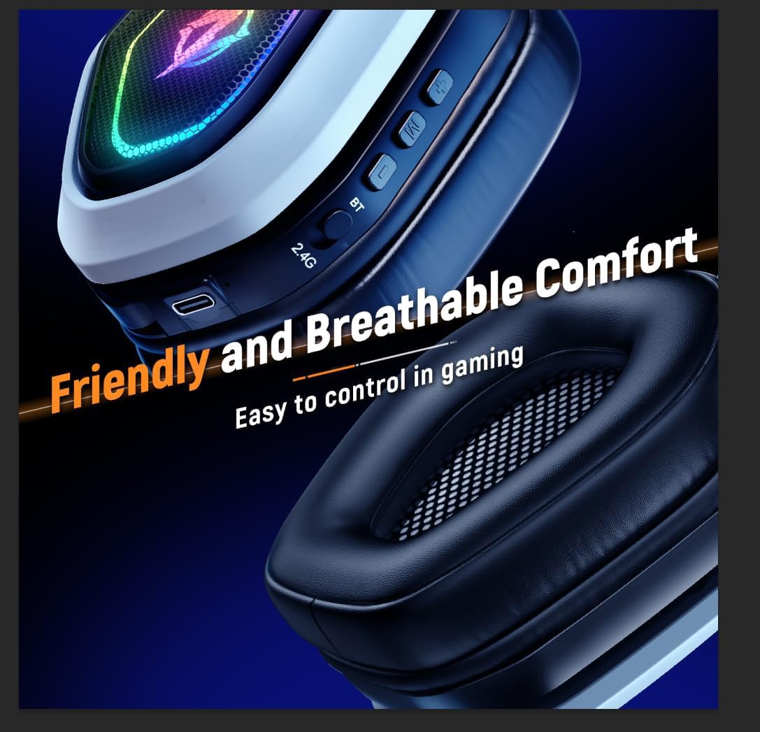 2.4GHz Wireless Gaming Headset 40H Battery Flip Mic RGB