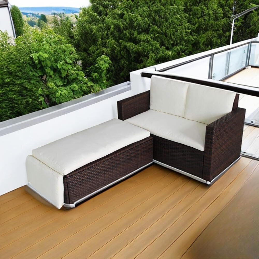 Rattan Lovebed 2 Seat Garden Daybed Sun Lounger Brown