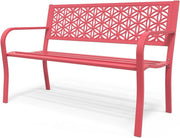Metal Garden Bench 2-3 Seater Floral Back Outdoor Patio Seat Pink