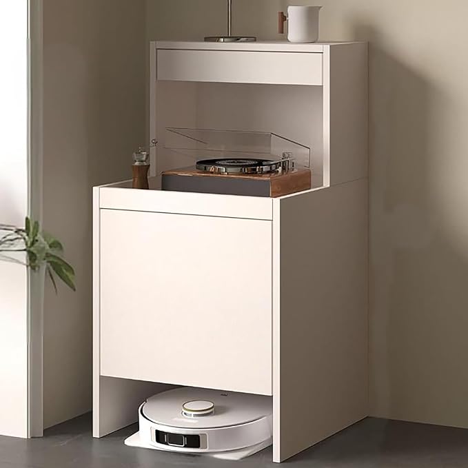 Tall Robot Vacuum Storage Cabinet Hidden Side Table Organizer Pull Shelf