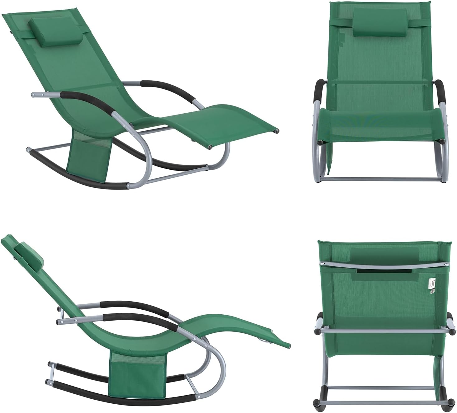 Garden Rocking Sun Lounger Recliner with Pillow Green