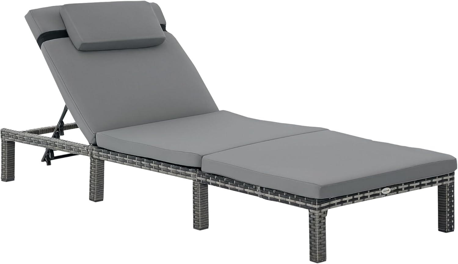 Rattan Sun Lounger 5 Level Recliner Cushion Grey