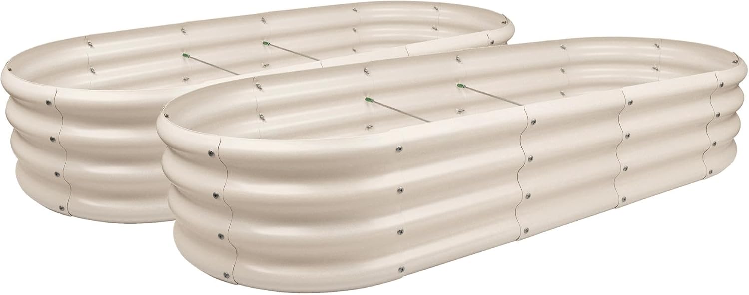 Large Raised Garden Bed Set 2 Steel Planter 180x90cm Ivory
