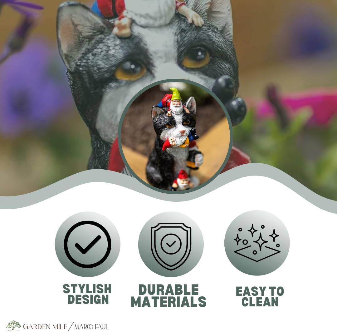 Funny Cat Eating Gnomes Statue Resin Garden Ornament Outdoor Decor