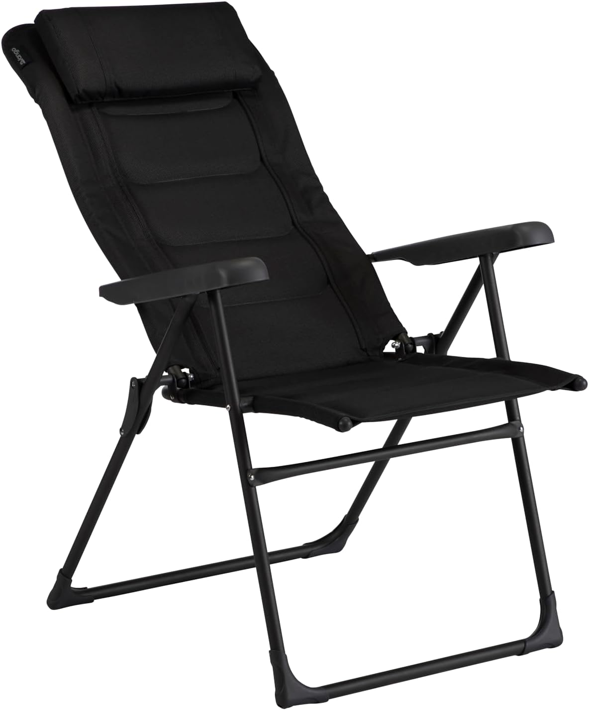 Black Reclining Camping Chair 7 Position Padded Lounger Seat