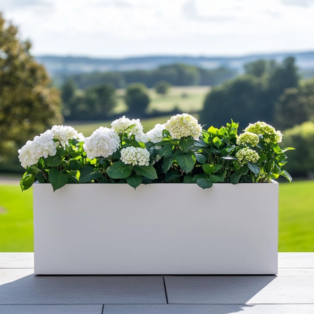 Galvanised Trough Planter 75cm Lightweight Outdoor Indoor Box White