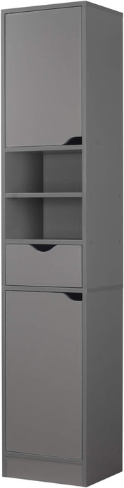 Grey Tall Bathroom Cabinet 2 Door 1 Drawer Storage Unit