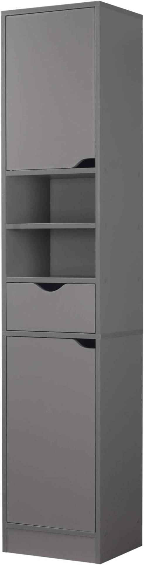 Grey Tall Bathroom Cabinet 2 Door 1 Drawer Storage Unit