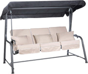 3 Seater Reclining Garden Swing Bed Taupe Canopy Cushions