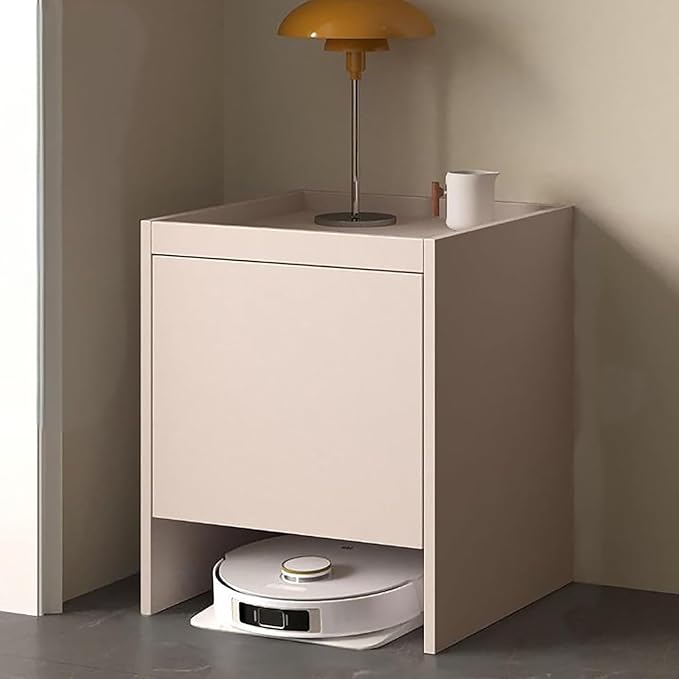 Hidden Robot Vacuum Cabinet Modern Side Table Storage Rack Pull Shelf Grey