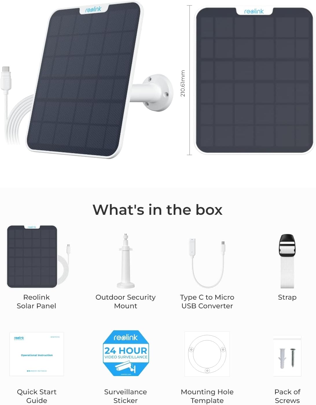 6W Solar Panel Camera Charger USB C IP65 4M Cable