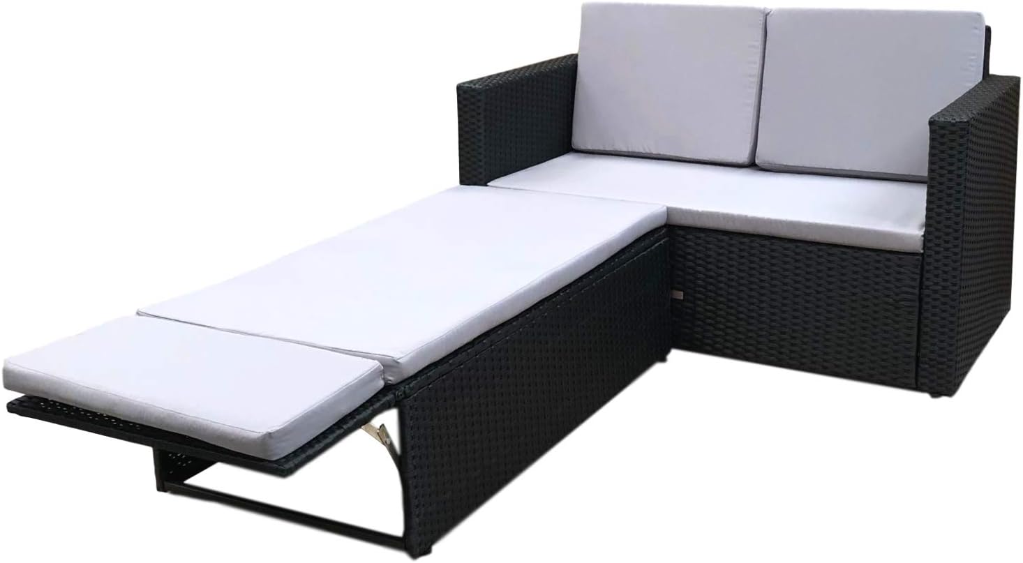 Rattan Love Bed 2 Seater Garden Lounge Sofa Black