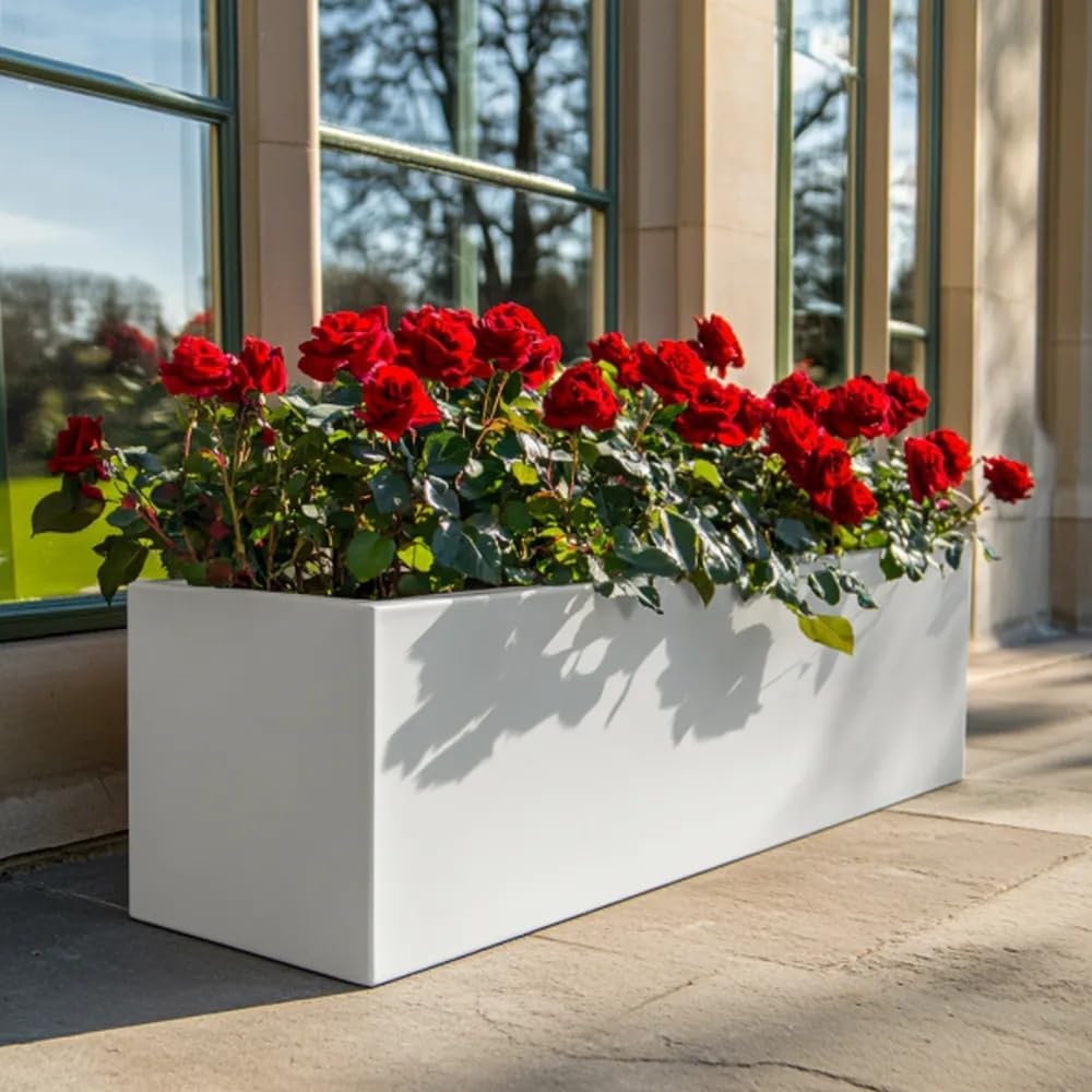 Galvanised Trough Planter 120cm Large Lightweight Outdoor Indoor White
