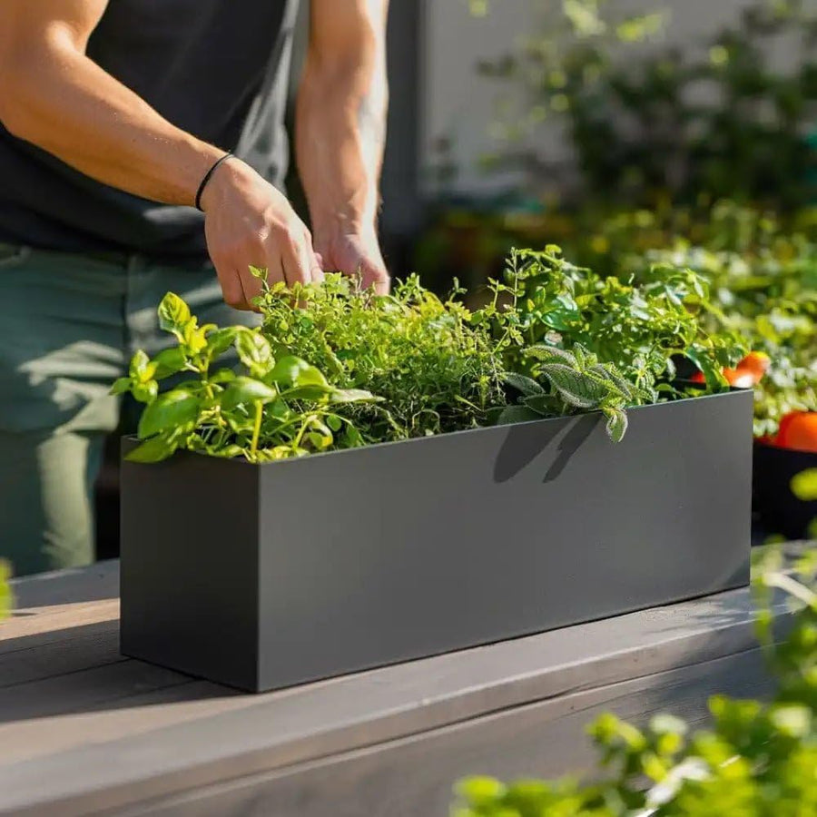 70cm Zinc Galvanised Trough Planter Matte Grey No Assembly