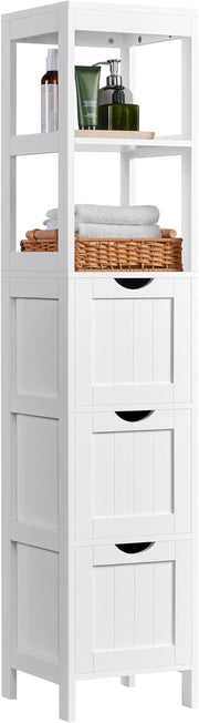 Tall Slim Bathroom Cabinet White 3 Drawers 2 Shelves Unit