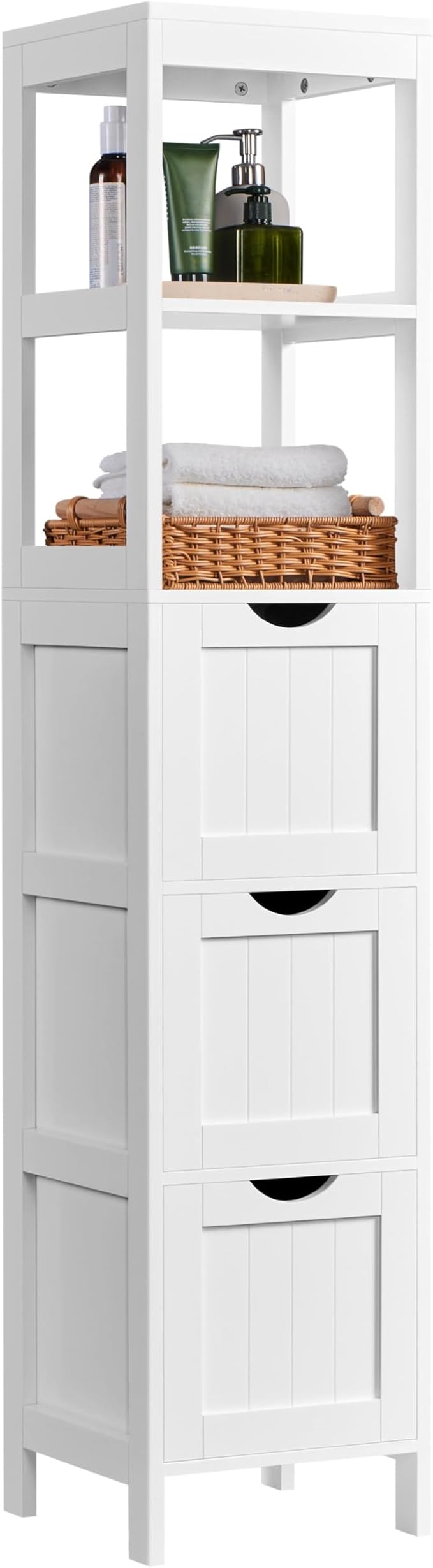 Tall Slim Bathroom Cabinet White 3 Drawers 2 Shelves Unit